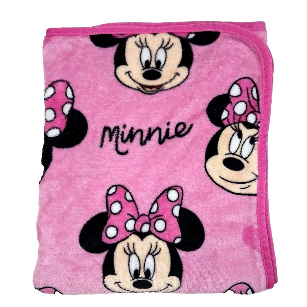 Disney Minnie Mouse Face Pink Fleece Throw Blanket Baby Toddler Thin Bow Heart